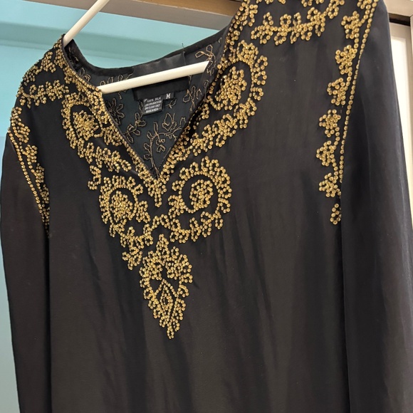 Adrienne landau New vintage black silk beaded shirt